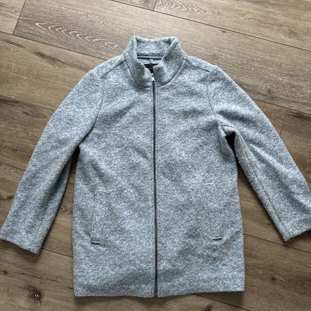Banana Republic Powder Blue Wool Zip Up Funnel Neck Collar Jacket Size Large